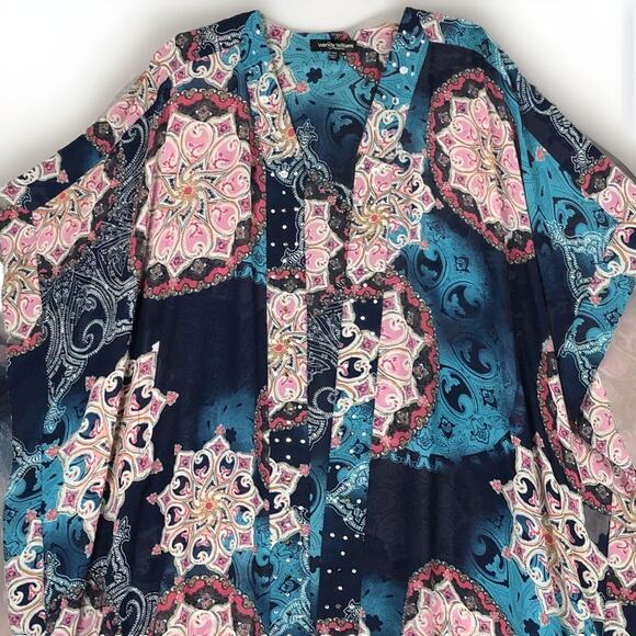 Wendy Williams Collection Womens XS/S Bold Paisley Jeweled Scarf Front Kimono - Picture 4 of 10